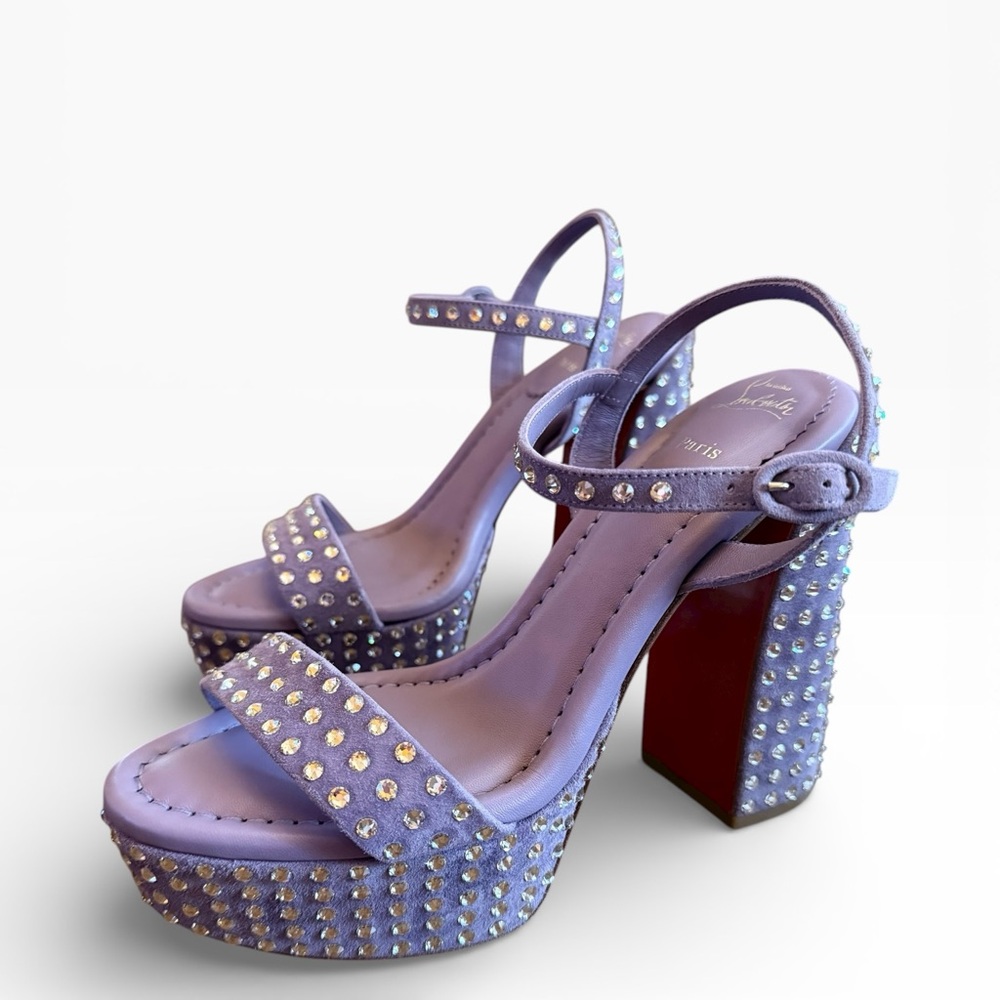 Christian Louboutin Purple Suede Crystal Embellished Movida Jane Platforms 37.5 - Picture 1 of 13